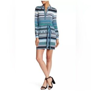 Diane Von Furstenberg Blue and White Long Sleeve Shirt Dress